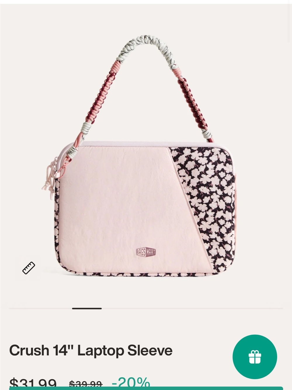 Bagsmart Crush 14" Laptop Sleeve in Light Pink Floral - NWT